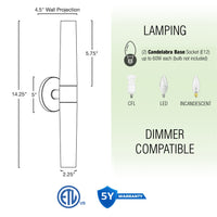 Duo 14" Modern Bathroom / Vanity Wall Sconce