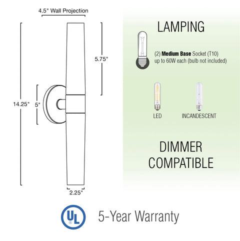 Duo 14" Modern Bathroom / Vanity Wall Sconce