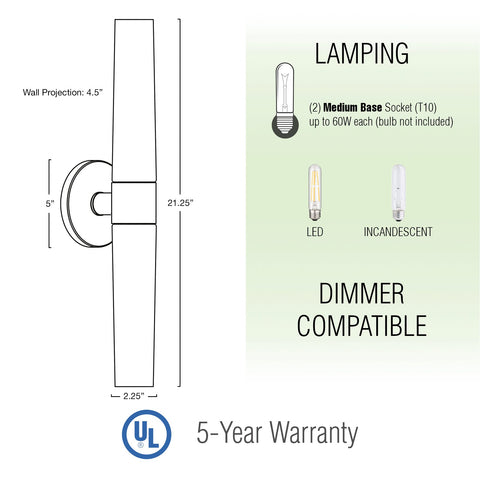 Duo 21" Modern Bathroom / Vanity Wall Sconce