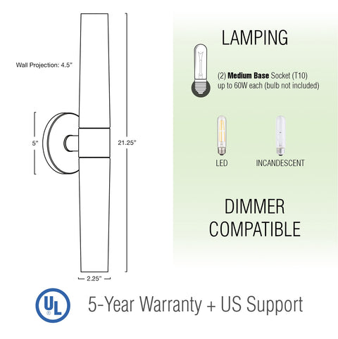 Duo 21" 2-Light Modern Bathroom / Vanity Wall Sconce