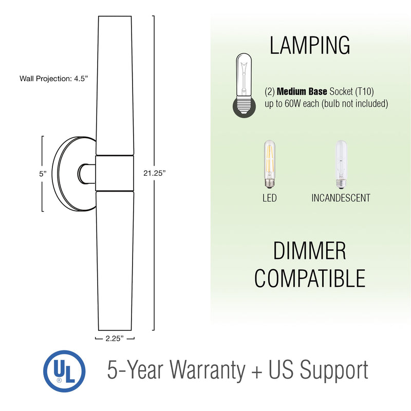 Duo 21" 2-Light Modern Bathroom / Vanity Wall Sconce