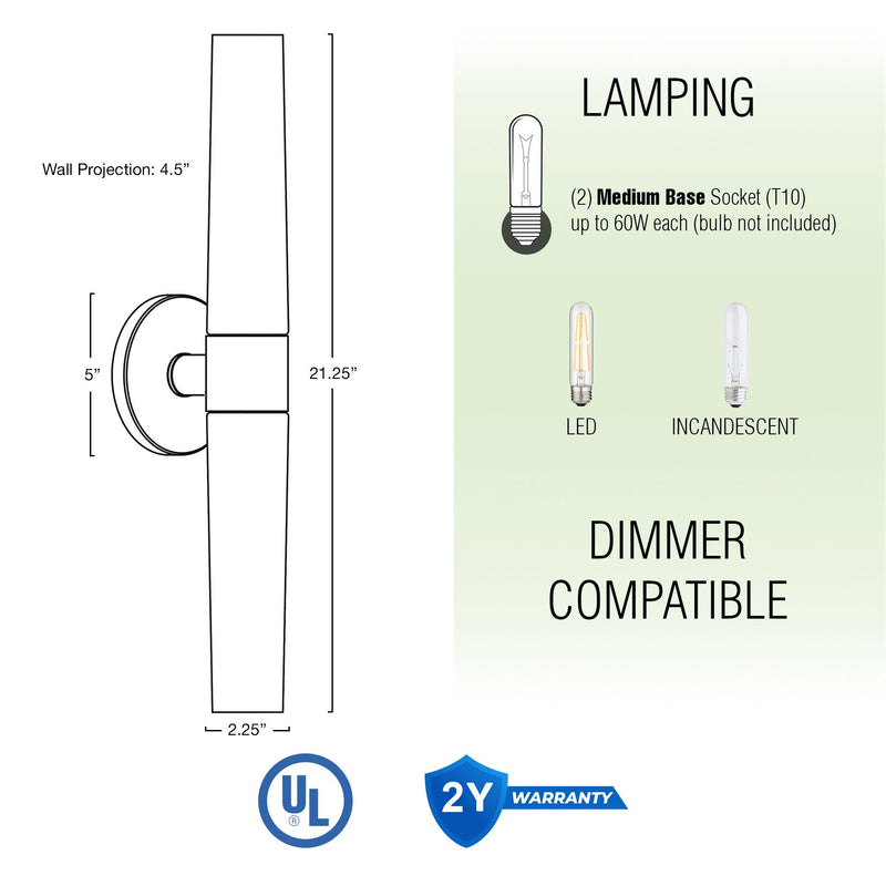 Duo 21" Modern Bathroom / Vanity Wall Sconce