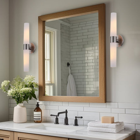 Kira Home Duo 21" Modern Wall Sconce with Frosted Opal Glass Shades, for Bathroom/Vanity, Chrome Finish