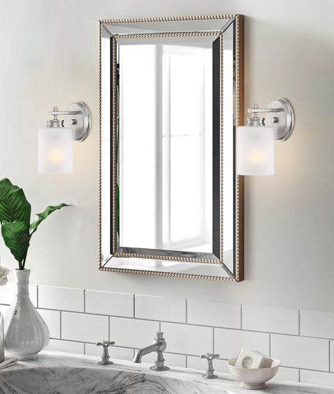 Kira Home Phoebe 8" Modern Farmhouse 1-Light Wall Sconce/Vanity Light + Frosted Seeded Glass Shade, Brushed Nickel Finish