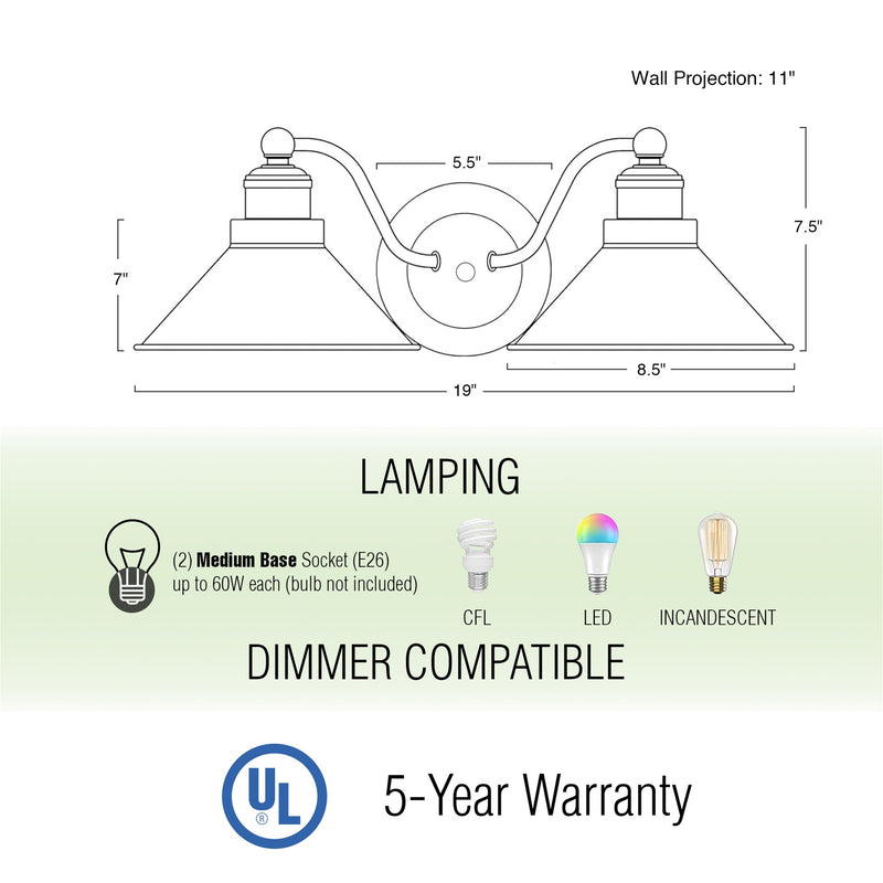 Welton 19" Modern Industrial 2-Light Wall Sconce