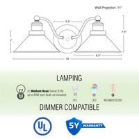 Welton 19" 2-Light Modern Farmhouse Bathroom Wall Sconce
