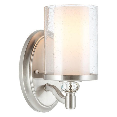 Kira Home Victoria 10" Transitional Wall Sconce, Frosted Glass Inner Shade + Clear Seeded Glass Outer Shade, Brushed Nickel Finish