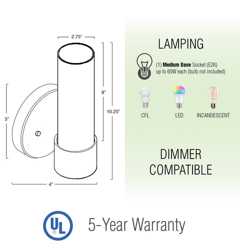 Sol 10" Modern Bathroom / Vanity Wall Sconce, 2-Pack