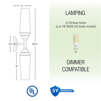 Kira Home Aurora 21" Modern 2-Light Gold Wall Sconce for Bedroom, Hallways, Pack of 2