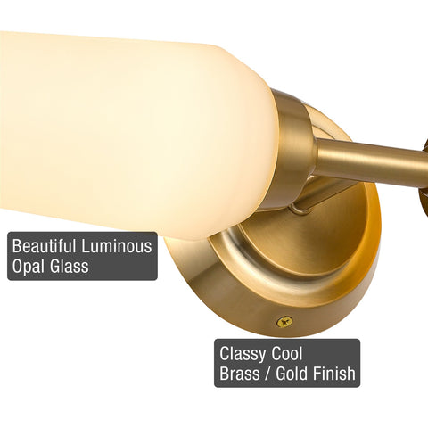 Kira Home Aurora 21" Modern Wall Sconce with Frosted Glass Shades, for Bathroom/Vanity, Cool Brass Finish