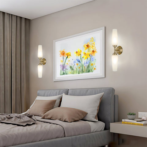 Kira Home Aurora 21" Modern Wall Sconce with Frosted Glass Shades, for Bathroom/Vanity, Cool Brass Finish