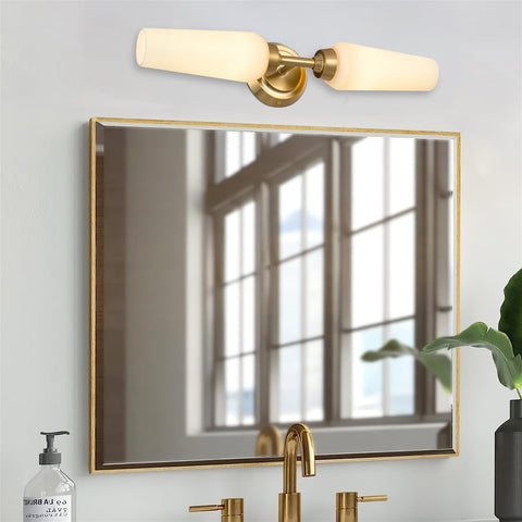Kira Home Aurora 21" Modern Wall Sconce with Frosted Glass Shades, for Bathroom/Vanity, Cool Brass Finish