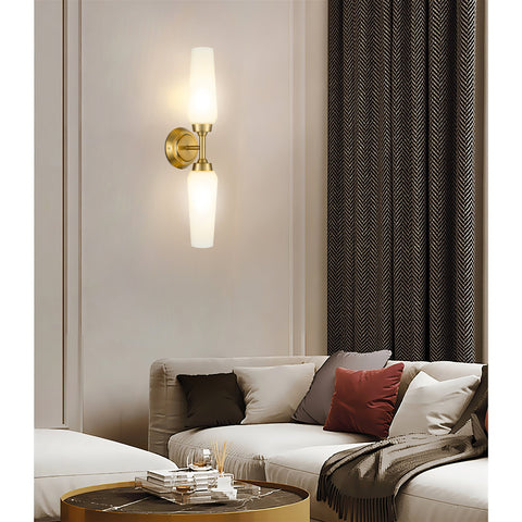 Kira Home Aurora 21" Modern Wall Sconce with Frosted Glass Shades, for Bathroom/Vanity, Cool Brass Finish