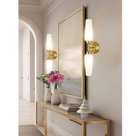 Kira Home Aurora 21" Modern Wall Sconce with Frosted Glass Shades, for Bathroom/Vanity, Cool Brass Finish
