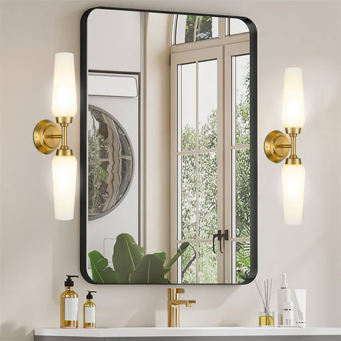 Kira Home Aurora 21" Modern Wall Sconce with Frosted Glass Shades, for Bathroom/Vanity, Cool Brass Finish