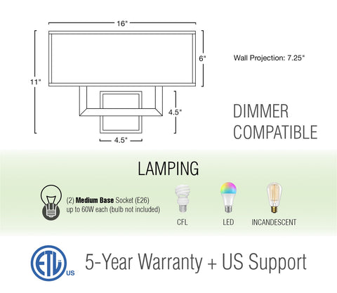 Haven 16" 2-Light Modern Wall Sconce