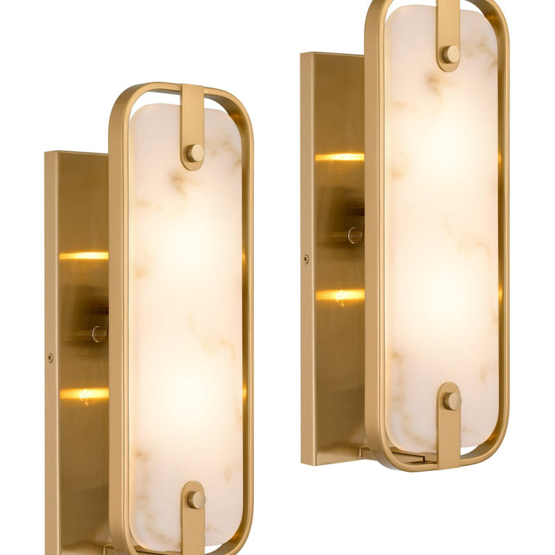 Kira Home Casia 16" Modern Gold Faux Alabaster Wall Sconce for Bathroom, Pack of 2