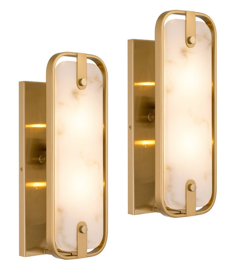 Kira Home Casia 16" Modern Gold Faux Alabaster Wall Sconce for Bathroom, Pack of 2