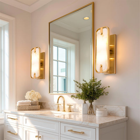 Kira Home Casia 16" Modern Gold Faux Alabaster Wall Sconce for Bathroom, Pack of 2