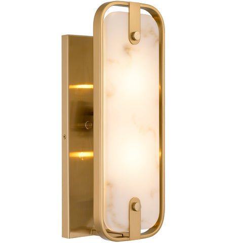 Kira Home Casia 16" 2-light Modern Chic Wall Sconce + Polyresin Alabaster Style Diffuser, Cool Brass Finish