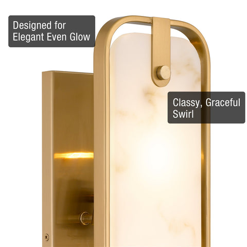 Kira Home Casia 16" 2-light Modern Chic Wall Sconce + Polyresin Alabaster Style Diffuser, Cool Brass Finish