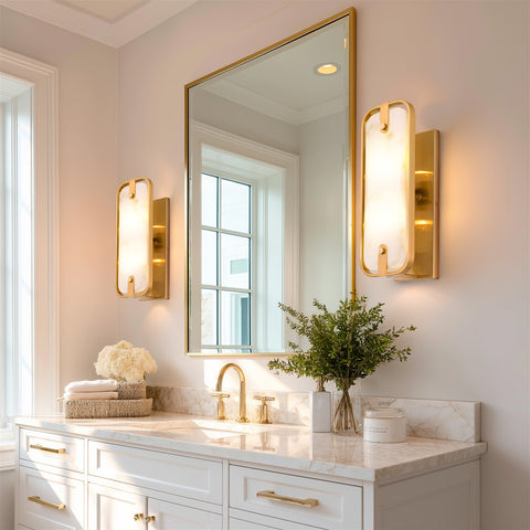 Kira Home Casia 16" 2-light Modern Chic Wall Sconce + Polyresin Alabaster Style Diffuser, Cool Brass Finish