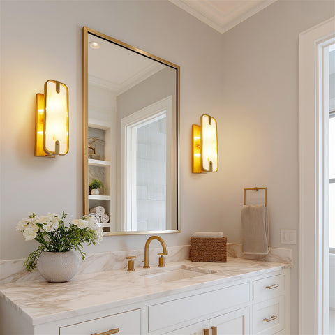 Kira Home Casia 16" 2-light Modern Chic Wall Sconce + Polyresin Alabaster Style Diffuser, Cool Brass Finish