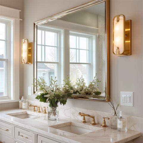 Kira Home Casia 16" 2-light Modern Chic Wall Sconce + Polyresin Alabaster Style Diffuser, Cool Brass Finish