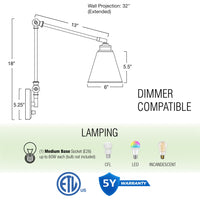 Ellis 18" Vintage Industrial Swing Arm Wall Lamp, 2-Pack