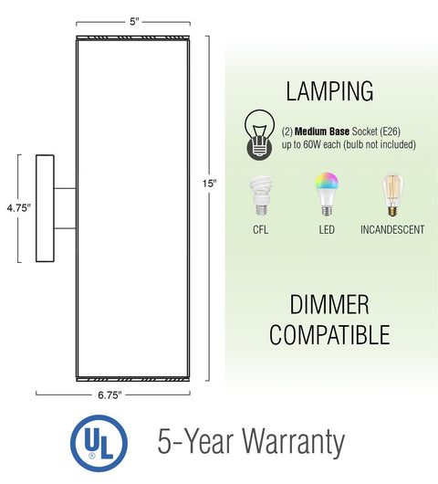 Enzo 16" 2-Light Modern Indoor/Outdoor Weatherproof Wall Sconce