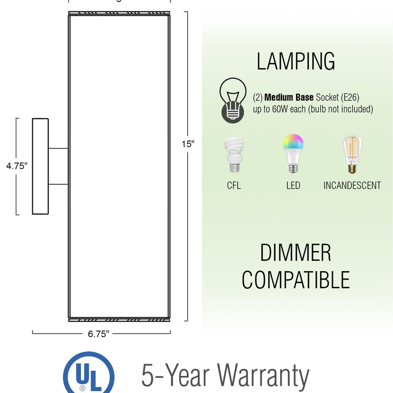 Enzo 16" 2-Light Modern Indoor/Outdoor Weatherproof Wall Sconce