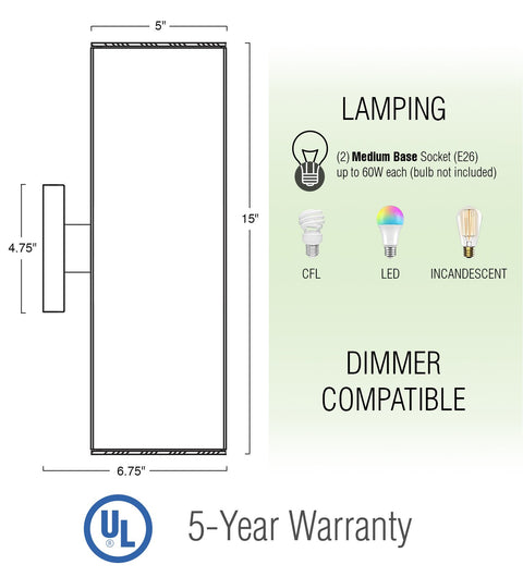 Enzo 16" 2-Light Modern Indoor/Outdoor Weatherproof Wall Sconce