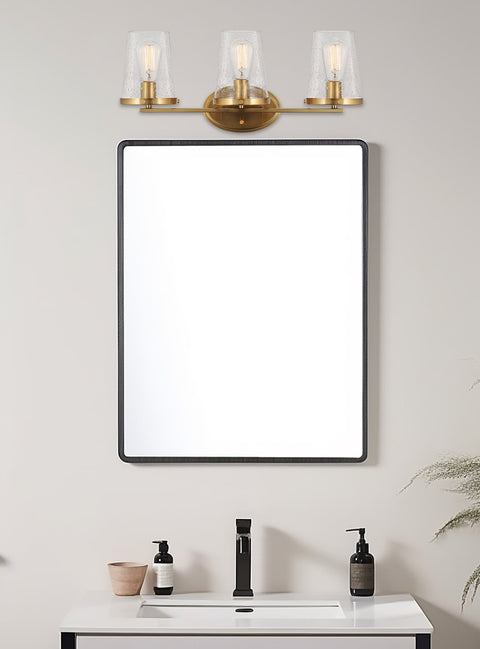 Kira Home Trinity 24" Modern 3-Light Bathroom Light, Warm Brass Vanity Light Fixtures + Cone & Funnel Glass Shades, For Over Master Bathroom Mirror