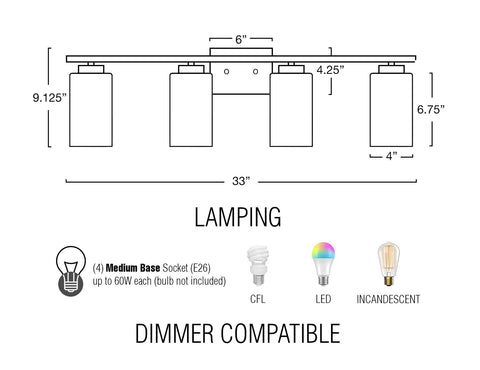 Lucid 33" 4-Light Farmhouse Vanity / Bathroom Light
