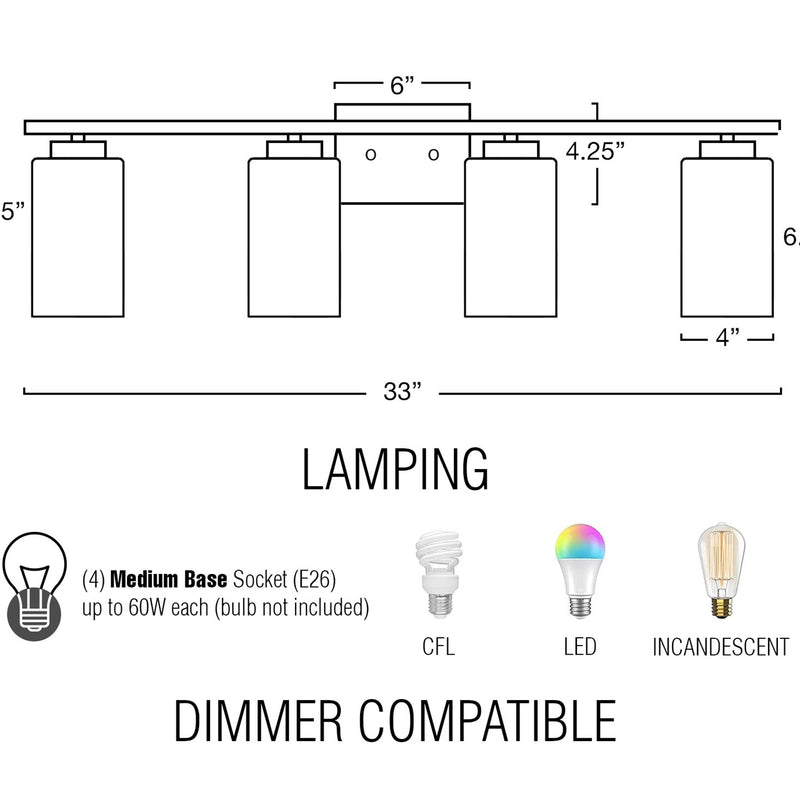 Lucid 33" 4-Light Farmhouse Vanity / Bathroom Light