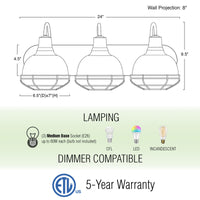 Liberty 24" 3-Light Modern Industrial Vanity / Bathroom Light