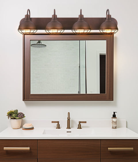 Kira Home Liberty 36" 4-Light Modern Industrial Vanity/Bathroom Light, Brushed Bronze, Metal Cage Shade for Powder Rooms Vanities or Over Mirrors
