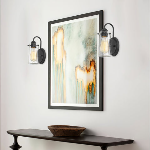 Kira Home Rayne 9.5" Modern 1-Light Wall Sconce/Bathroom Light, Seeded Glass + Matte Black Finish