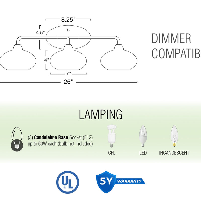 Marina 26" Modern 3-Light Vanity / Bathroom Light