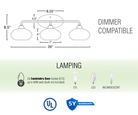 Marina 26" Modern 3-Light Vanity / Bathroom Light