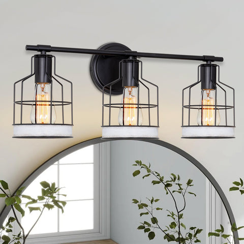 Halstead 23" 3-Light Farmhouse Metal Cage Vanity / Bathroom Light