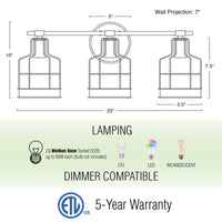 Halstead 23" 3-Light Farmhouse Metal Cage Vanity / Bathroom Light