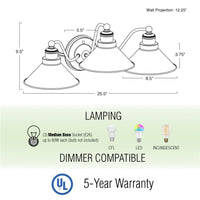 Welton 26" Modern Industrial 3-Light Vanity / Bathroom Light