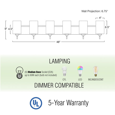 Armada II 48" Modern 6-Light Over Mirror Vanity / Bathroom Light