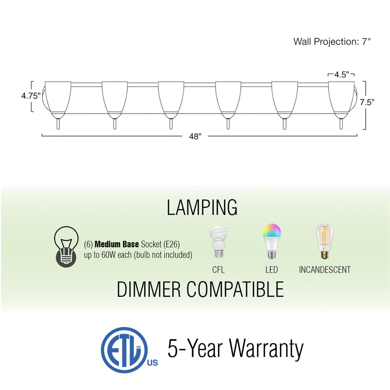 Armada 49" Modern 6-Light Over Mirror Vanity / Bathroom Light