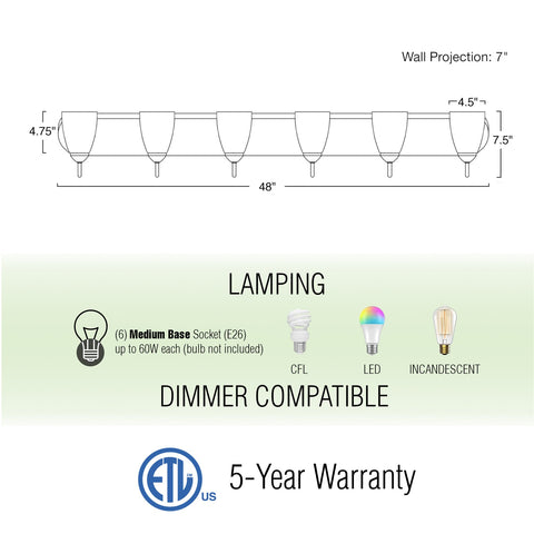 Armada 49" Modern 6-Light Over Mirror Vanity / Bathroom Light