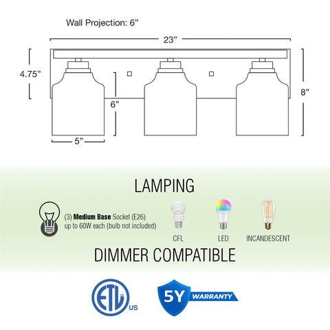 Caspian 23" 3-Light Farmhouse Bathroom / Vanity Light