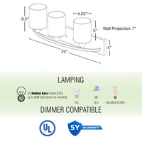 Claremont 24" Modern 3-Light Vanity / Bathroom Light