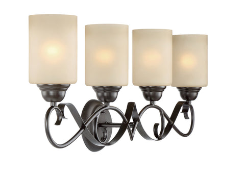 Kira Home Villa 31" Traditional 4-Light Vanity/Bathroom Light + Amber Frosted Glass Shades, Oil Rubbed Bronze Finish