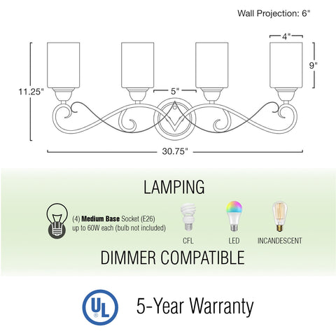 Villa 31" Traditional 4-Light Vanity / Bathroom Light